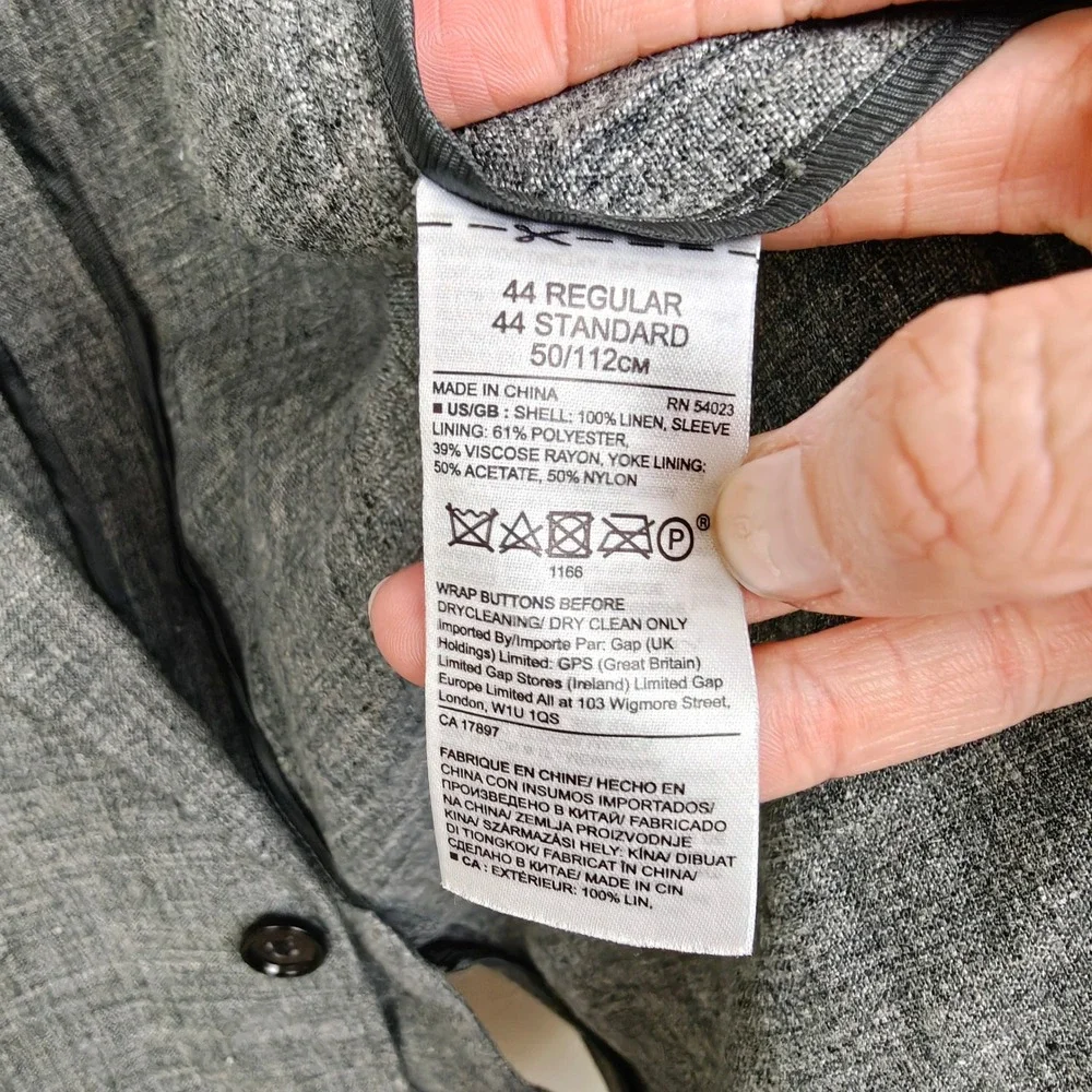 Banana Republic Mens Blazer 44R Grey Linen Two-Button Notch Lapel Business